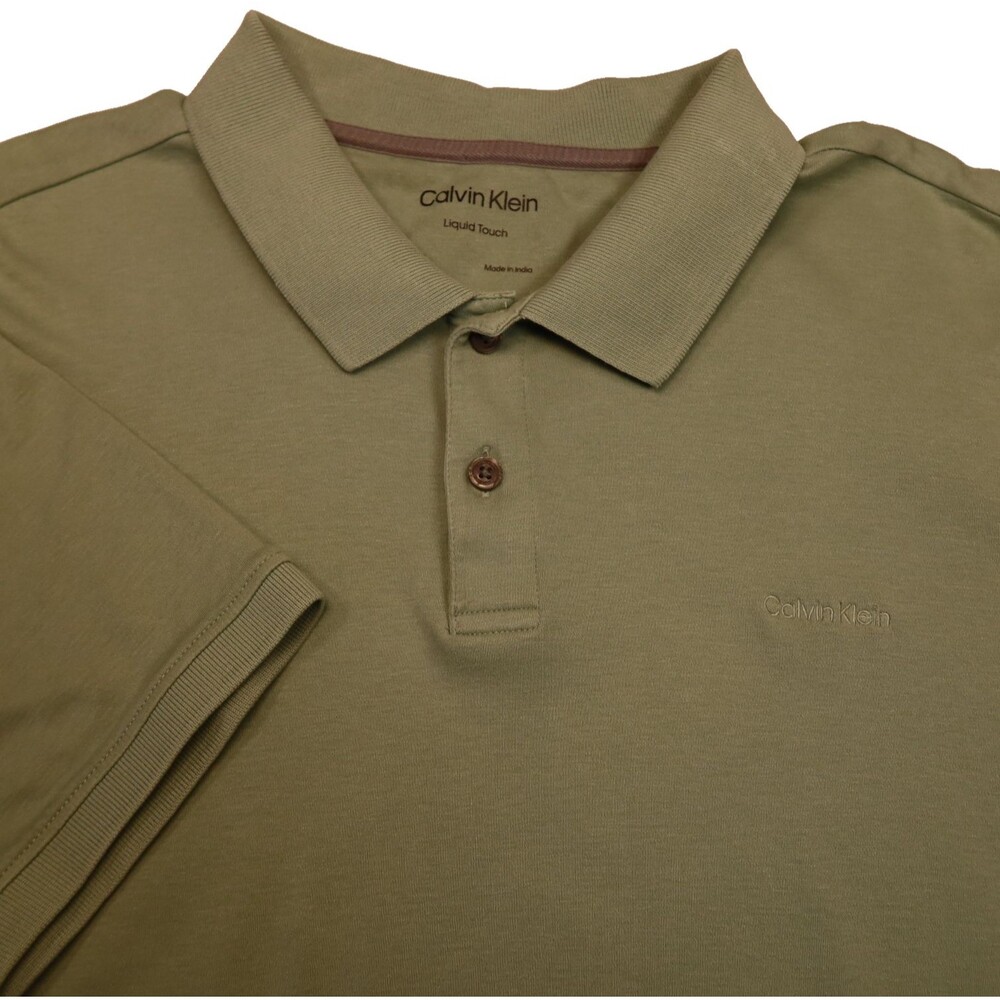 Calvin Klein Polo Shirt Mens Size Large Liquid Touch Green Short Sleeve Cotton